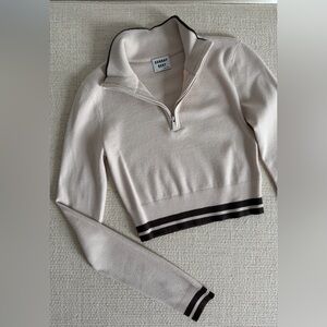 Aritzia Cropped Cream and Brown Cowl Neck Sweater